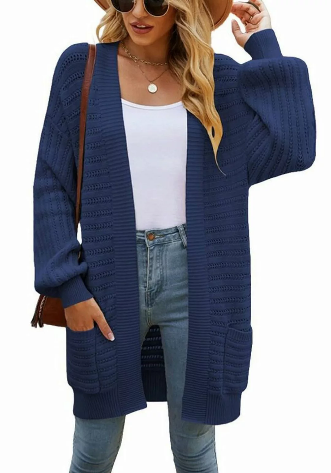 Nebelmeer Strickjacke Einfacher Damen-Taschen-Strickcardigan, Herbst- und W günstig online kaufen