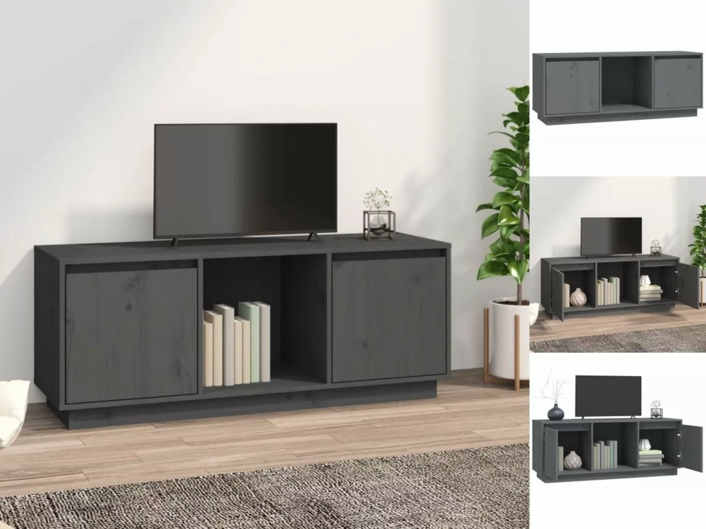 vidaXL TV-Schrank TV-Schrank Grau 110,5x35x44 cm Massivholz Kiefer Sideboar günstig online kaufen