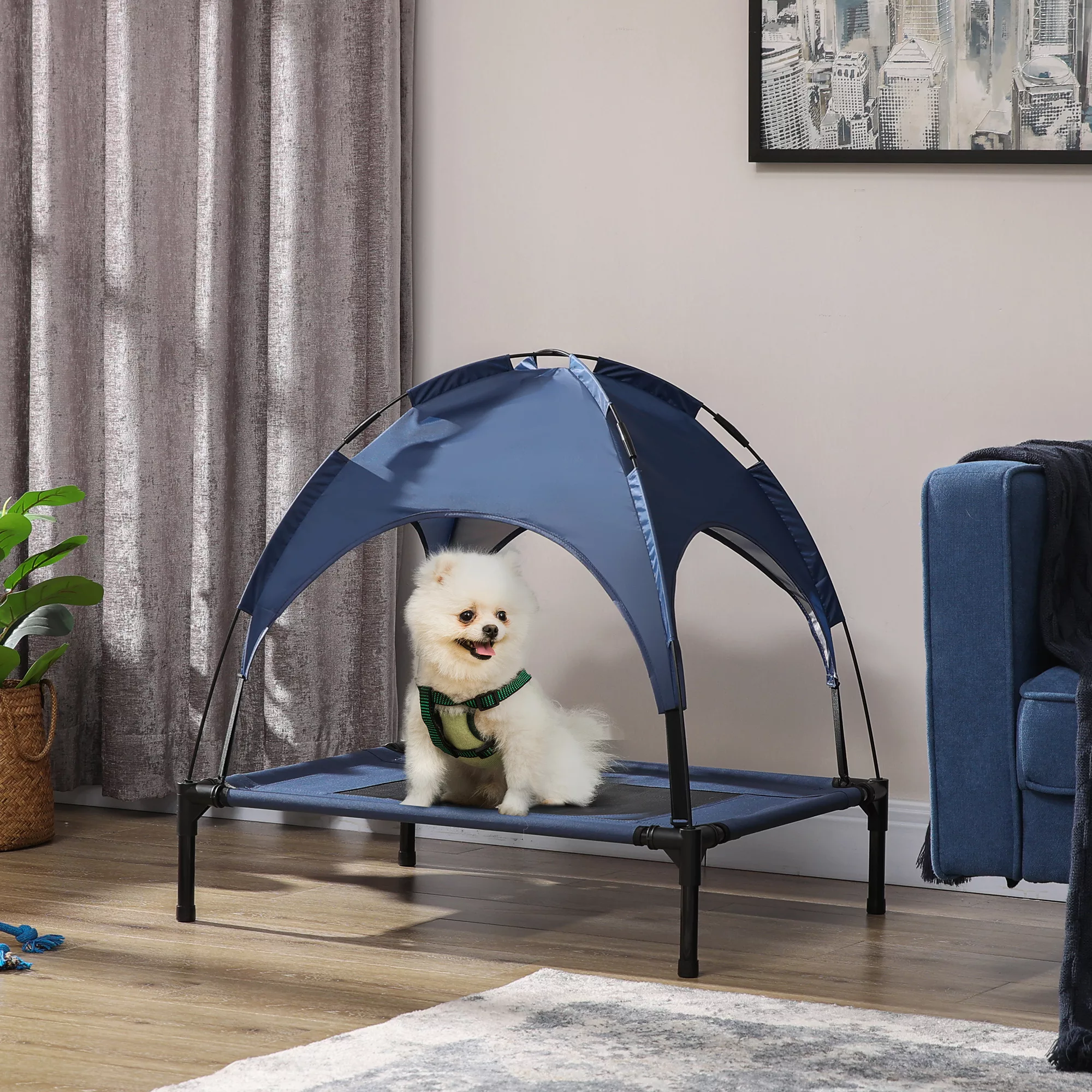 PawHut Haustierbett Outdoor mit Baldachin  Erhöhtes Hundebett, Netzstoff mi günstig online kaufen