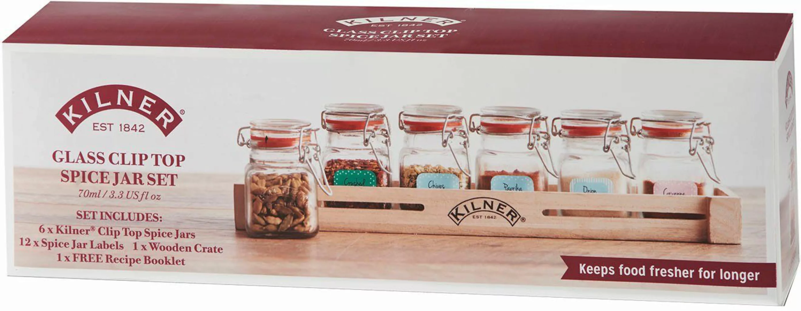 KILNER Gewürzbehälter, Glas, (Set, 7-tlg), Holzkasten, günstig online kaufen