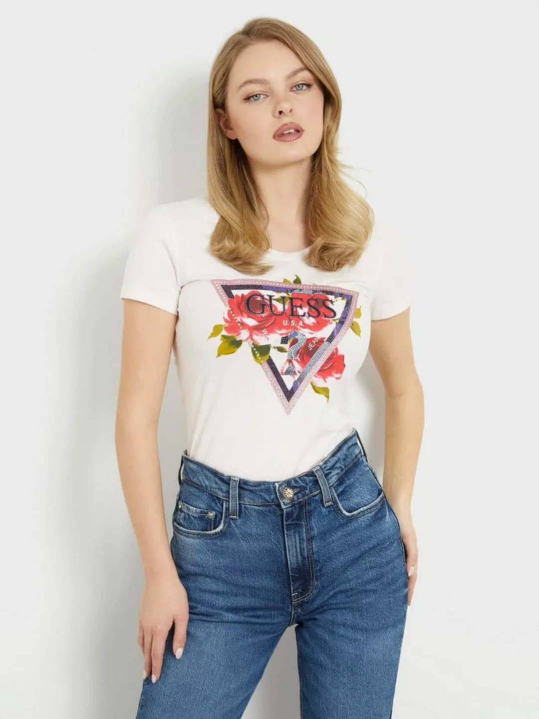 Guess T-Shirt ROSES (1-tlg) Ziersteine günstig online kaufen