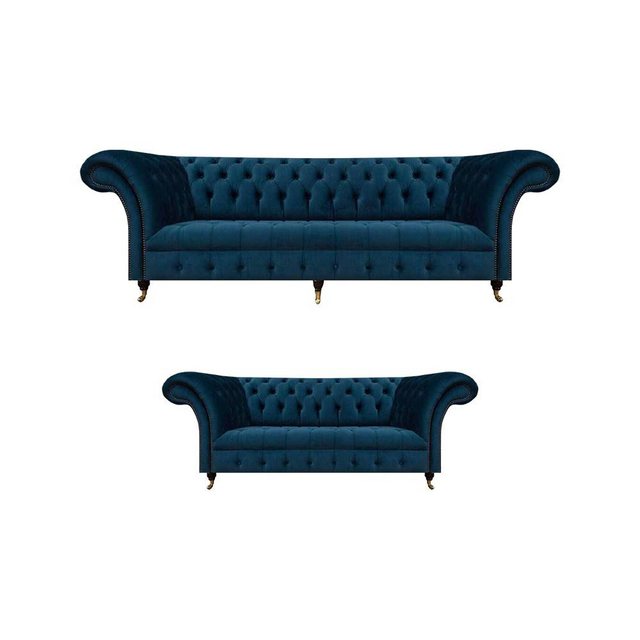 JVmoebel Sofa Chesterfield Polstermöbel Designer Blaue Wohnzimmer Couchen 2 günstig online kaufen