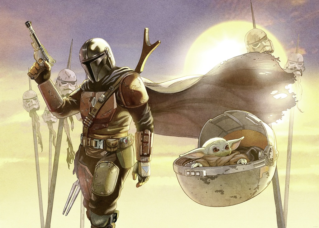 Komar Vlies Fototapete Star Wars The Mandalorian And Grogu Mission Mehrfarb günstig online kaufen