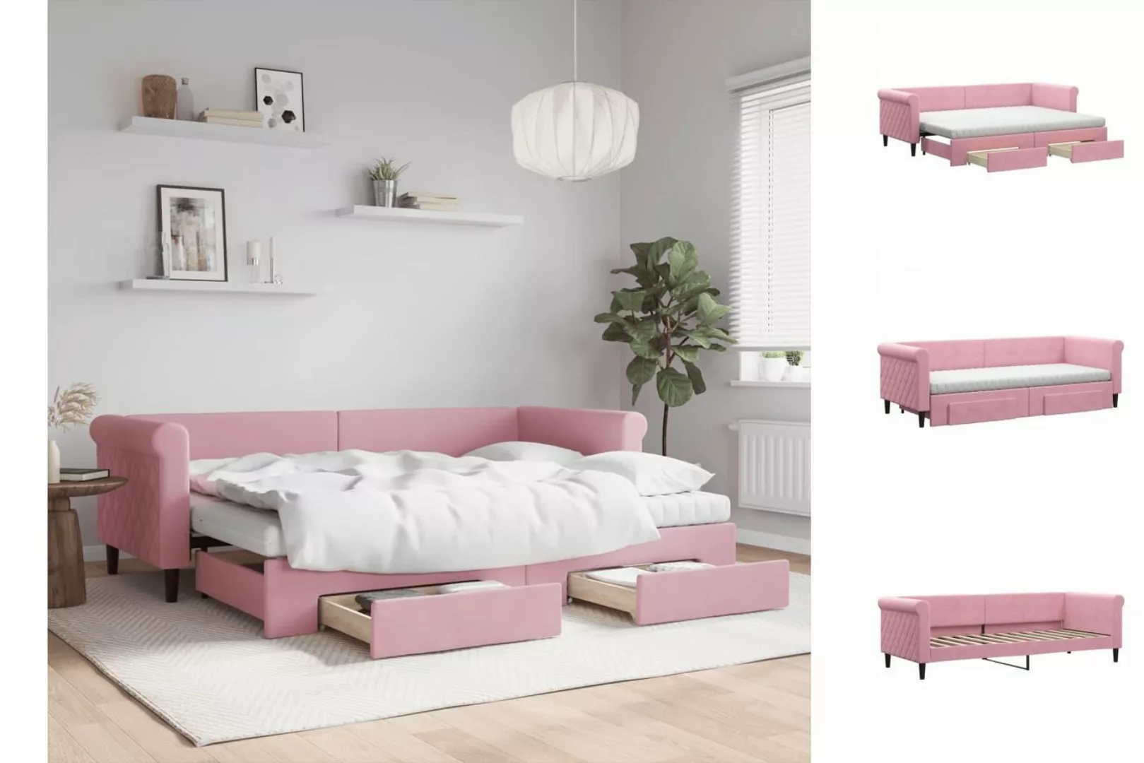 vidaXL Gästebett Gästebett Tagesbett Ausziehbar mit Schubladen Rosa 80x200 günstig online kaufen