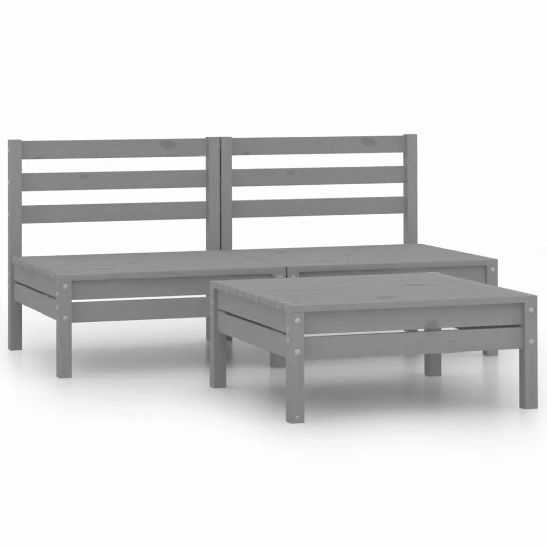 3-tlg. Garten-lounge-set Massivholz Kiefer Grau günstig online kaufen