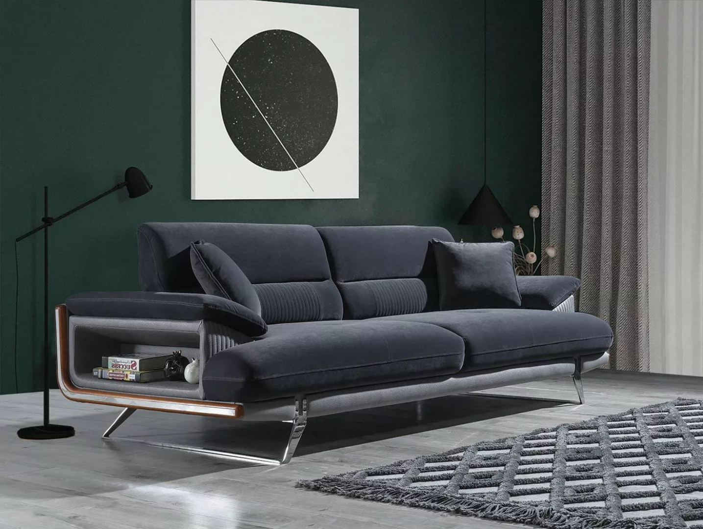 Xlmoebel Sofa Dreisitzer-Sofa aus Stoff in Schwarz im modernen Stil, Herges günstig online kaufen