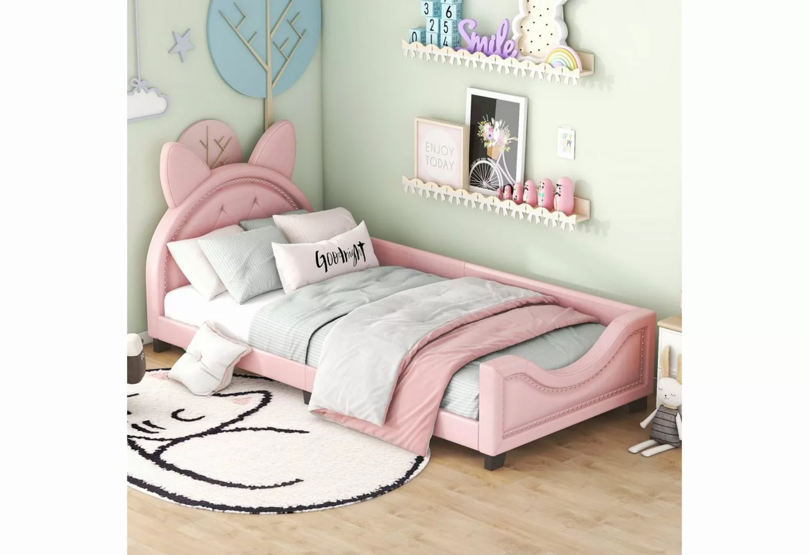 OKWISH Bett 90 x 200 cm Einzelbett, Kinderbett Gästebetten Polsterbett (For günstig online kaufen