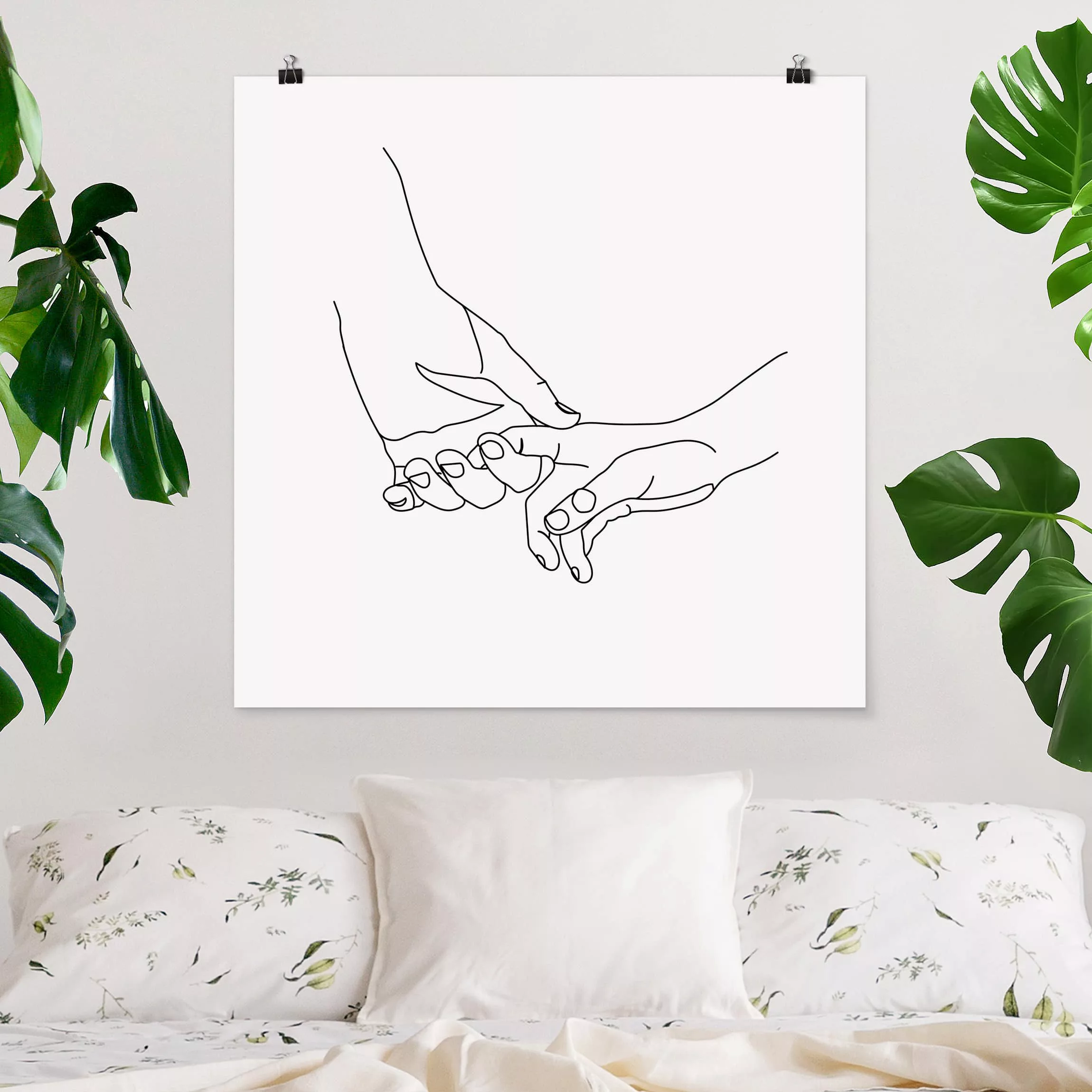 Poster Schwarz-Weiß - Quadrat Zärtliche Hände Line Art günstig online kaufen