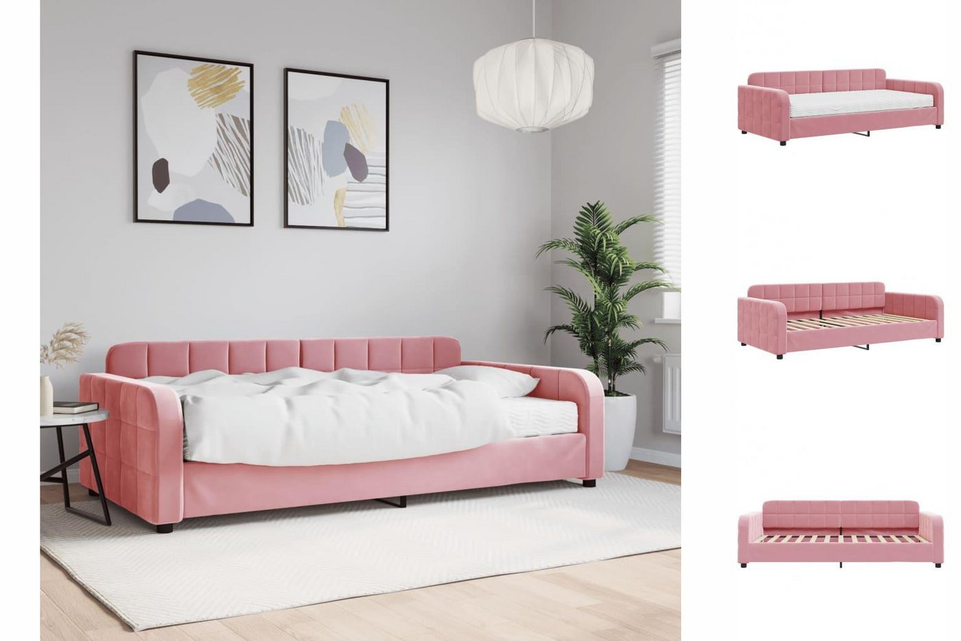 vidaXL Gästebett Gästebett Tagesbett mit Matratze Rosa 100x200 cm Samt Bett günstig online kaufen