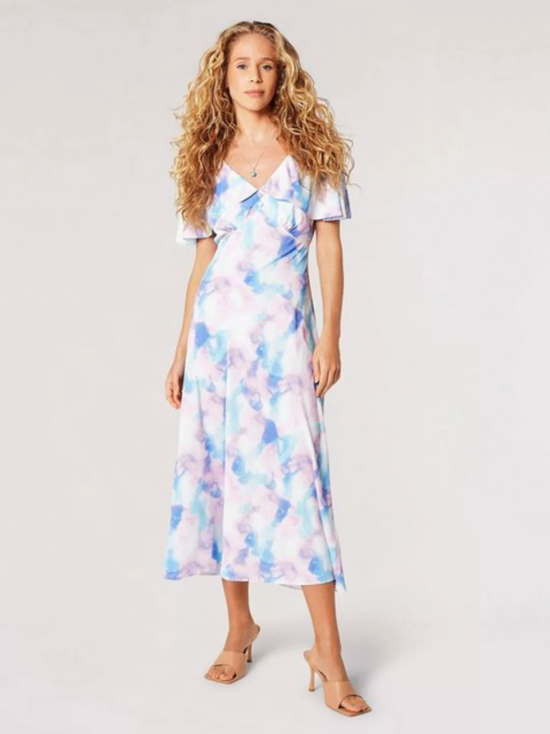 Apricot Sommerkleid geblümt, mit Cape günstig online kaufen