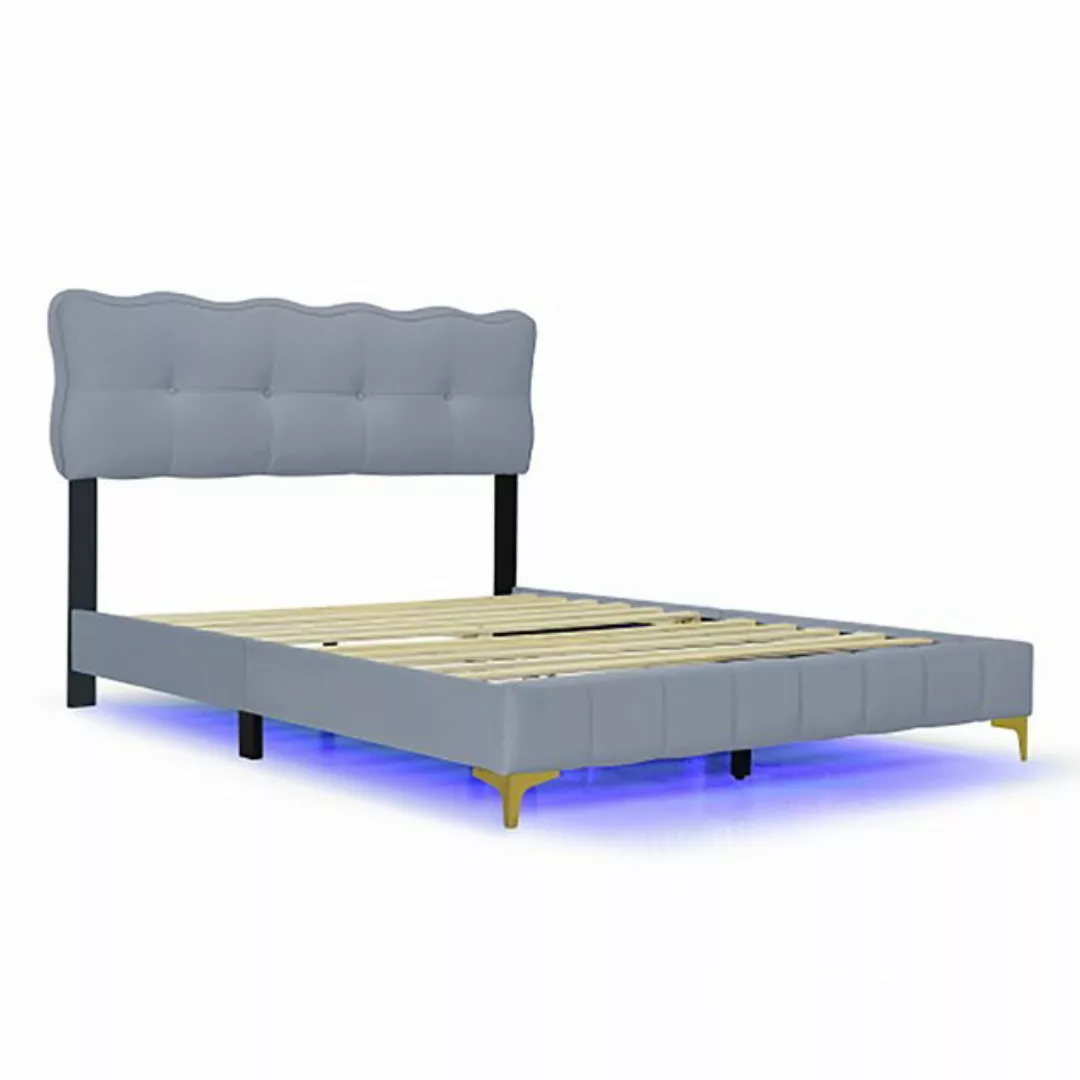 Celya Polsterbett Jugendbett, Doppelbett mit LED-Leuchten, Samtstoff, 140 x günstig online kaufen