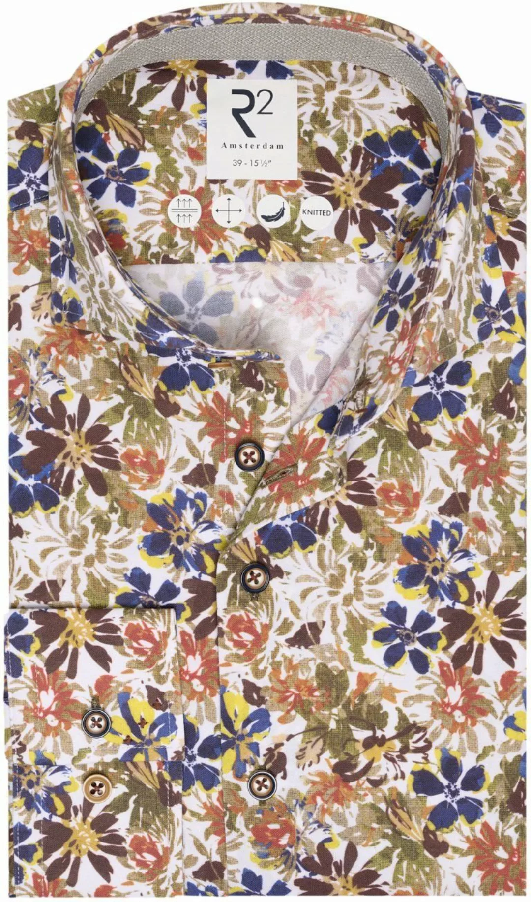 R2 Hemd Knitted Blumenmuster Grün - Größe 44 günstig online kaufen