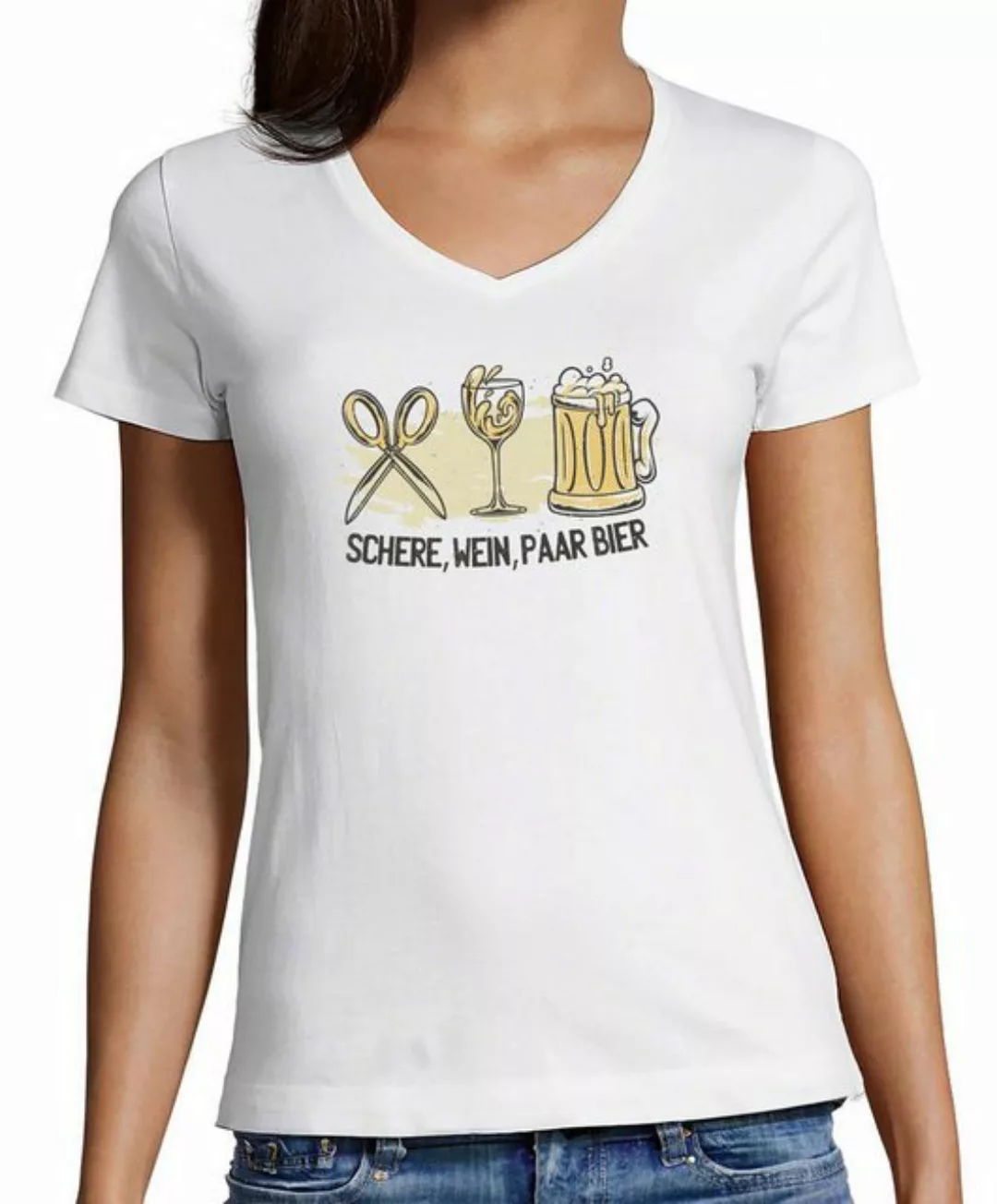MyDesign24 T-Shirt Damen Oktoberfest T-Shirt - Schere, Wein, Paar Bier V-Au günstig online kaufen