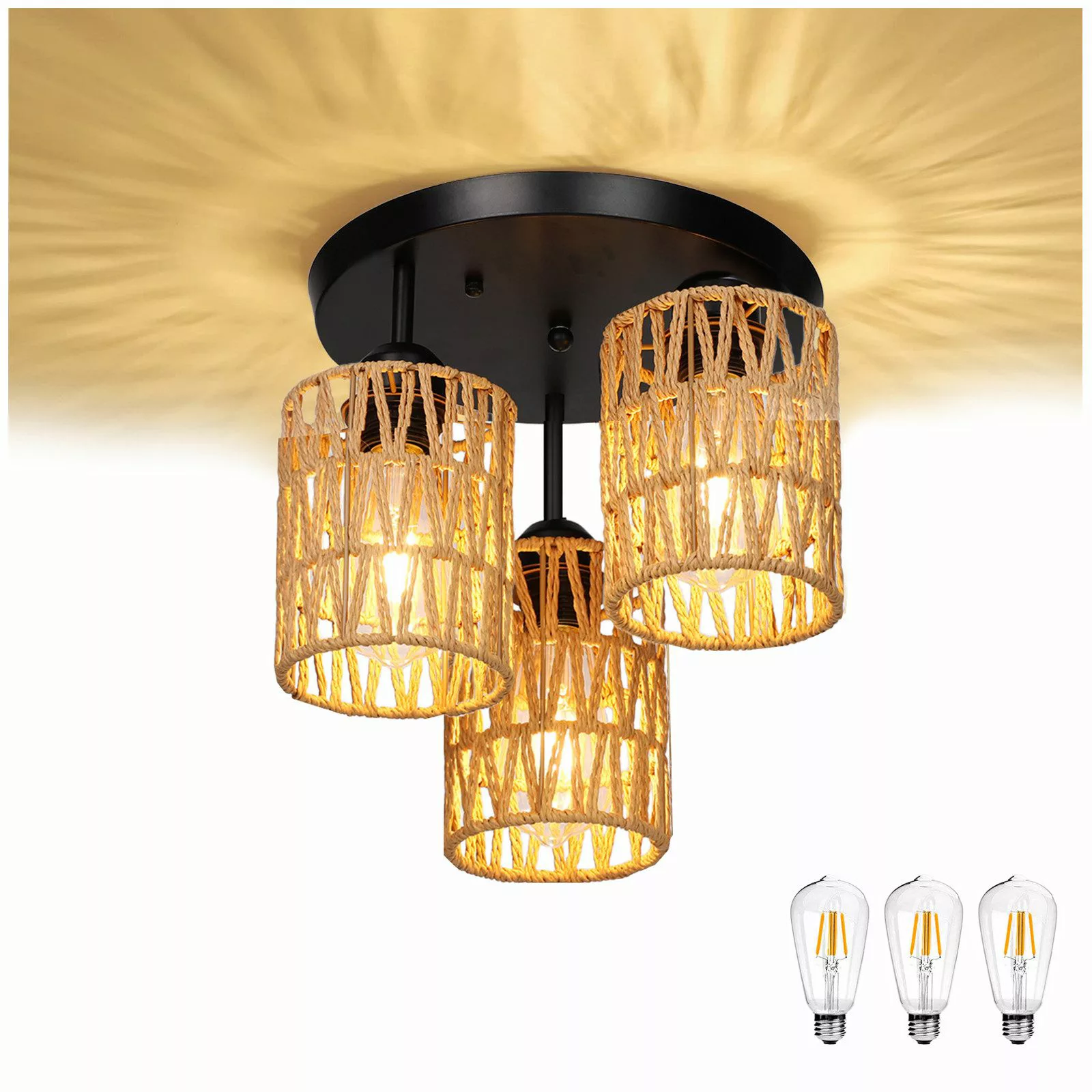 MUPOO LED Deckenleuchte Rattan Deckenlampe Hängend günstig online kaufen