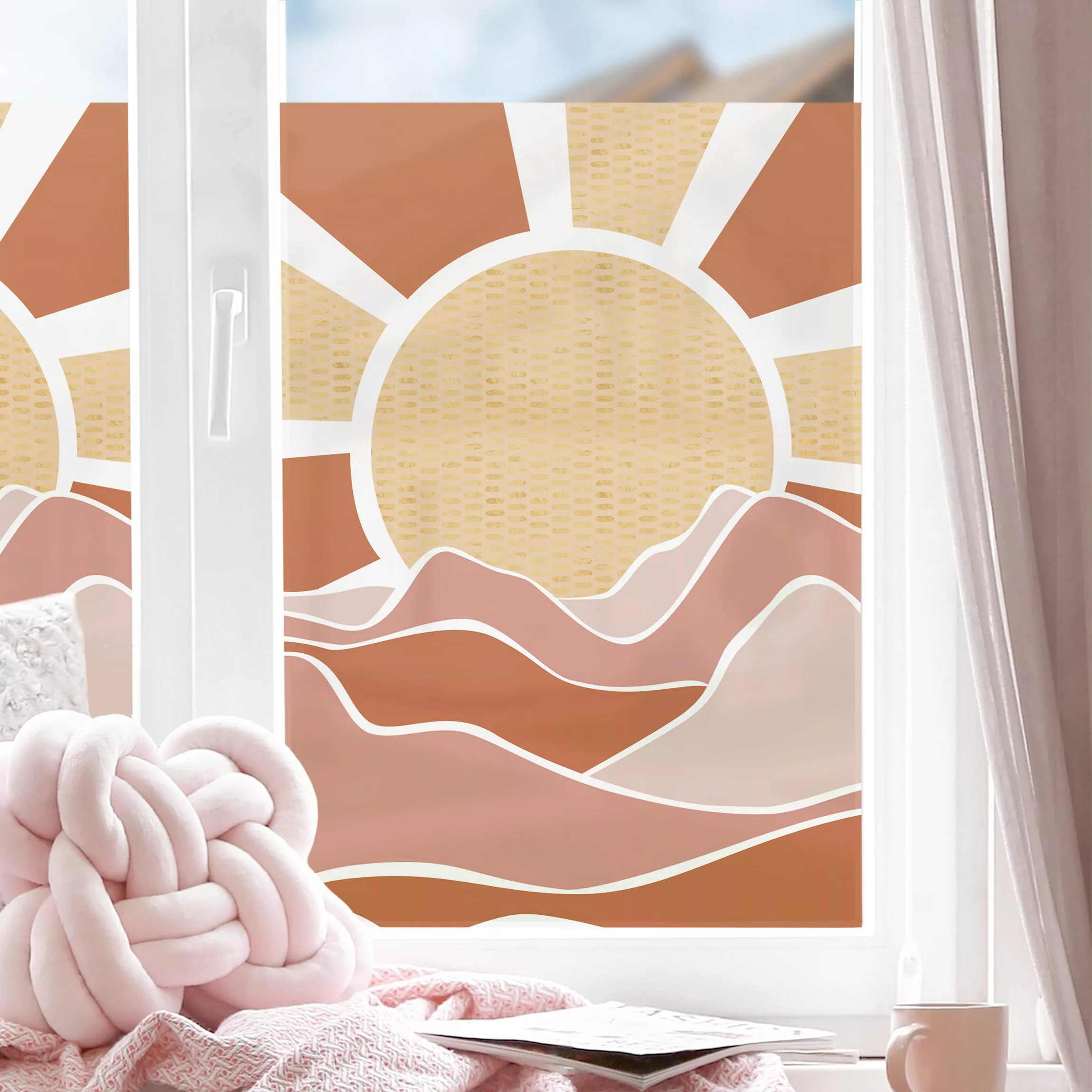 Fensterfolie Berglandschaft mit goldenem Sonnenaufgang günstig online kaufen