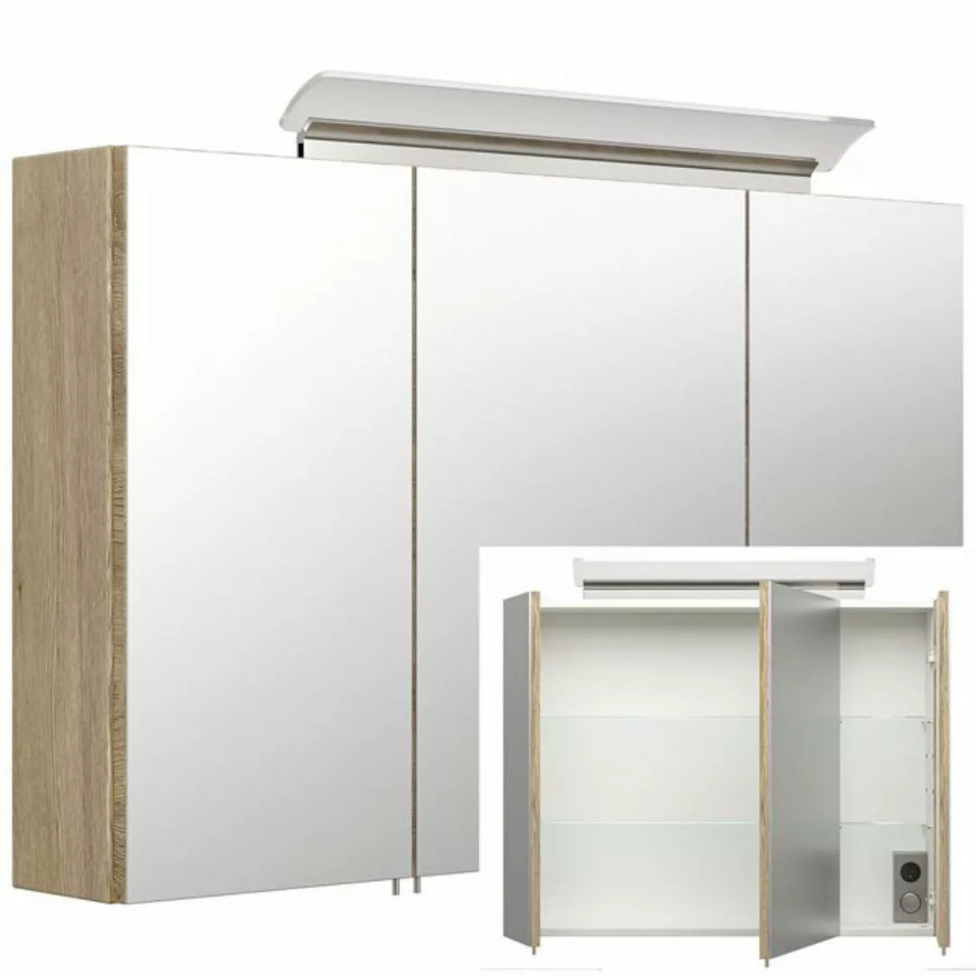 Lomadox Badmöbel Spiegelschrank 100cm in Eiche hell ABUJA-02 inkl. LED-Acry günstig online kaufen