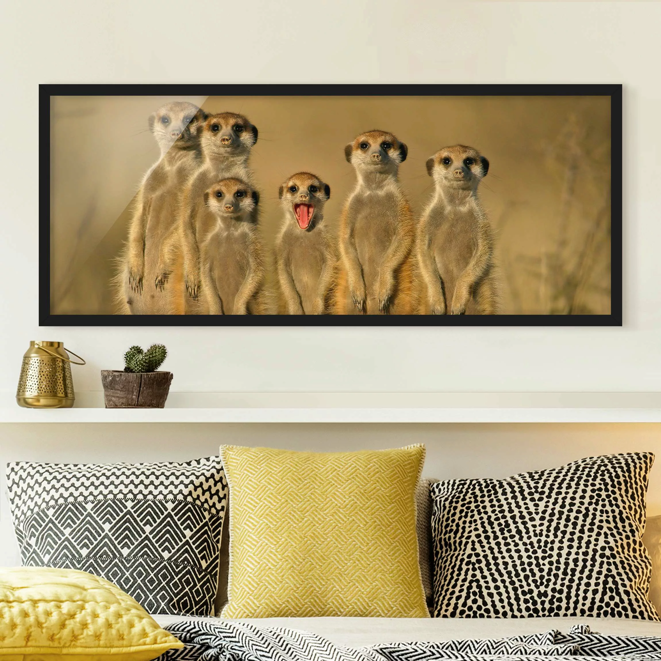 Bild mit Rahmen Tiere - Panorama Meerkat Family günstig online kaufen