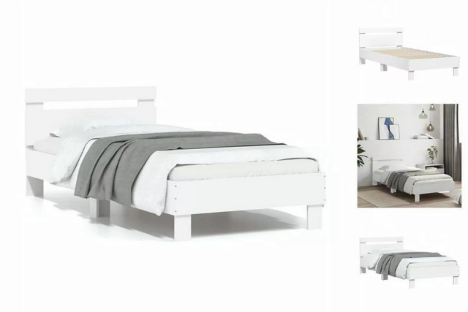 vidaXL Bettgestell Bettgestell mit Kopfteil Weiß 90x200 cm Spanplatte Bett günstig online kaufen