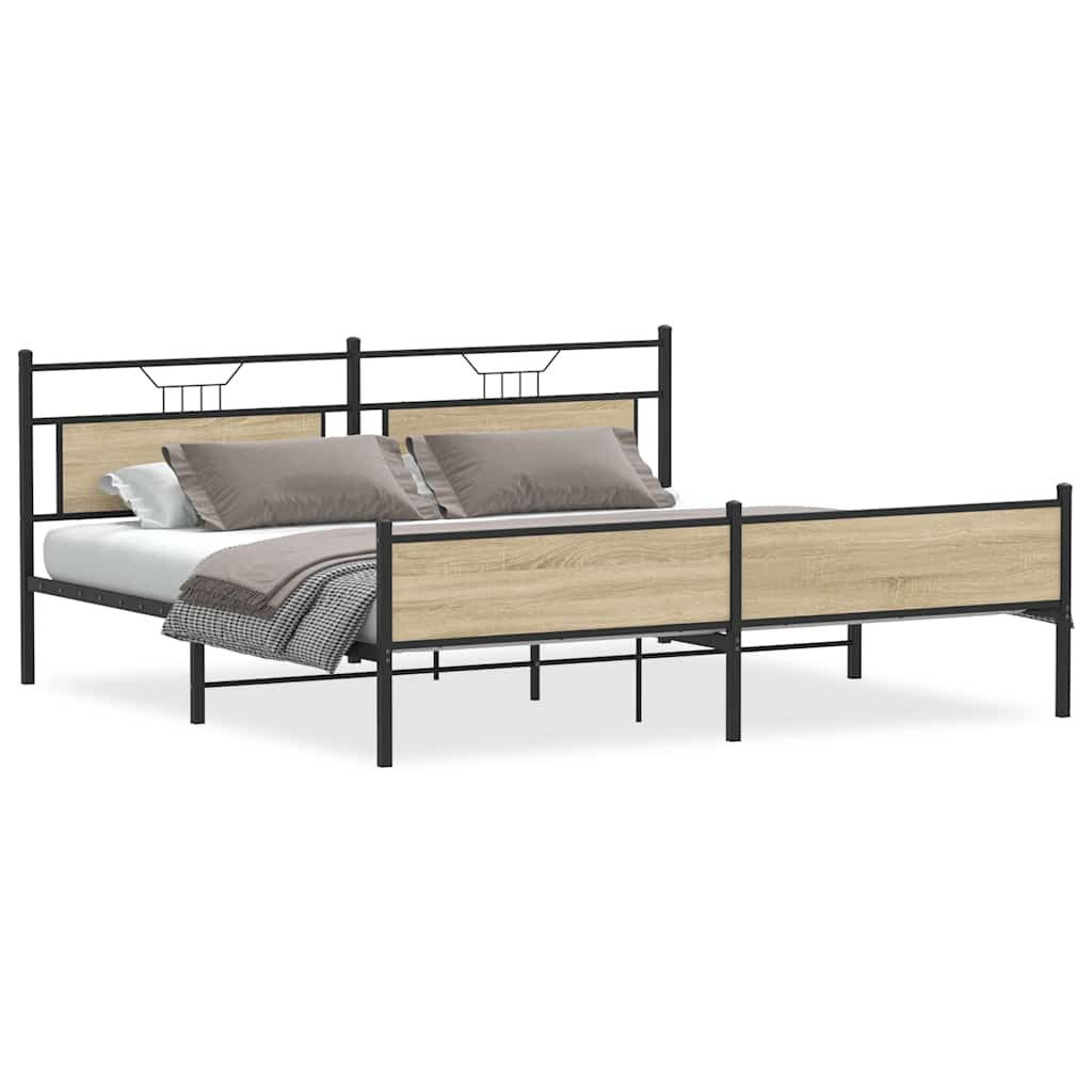 vidaXL Bett Metallbett ohne Matratze Sonoma-Eiche günstig online kaufen