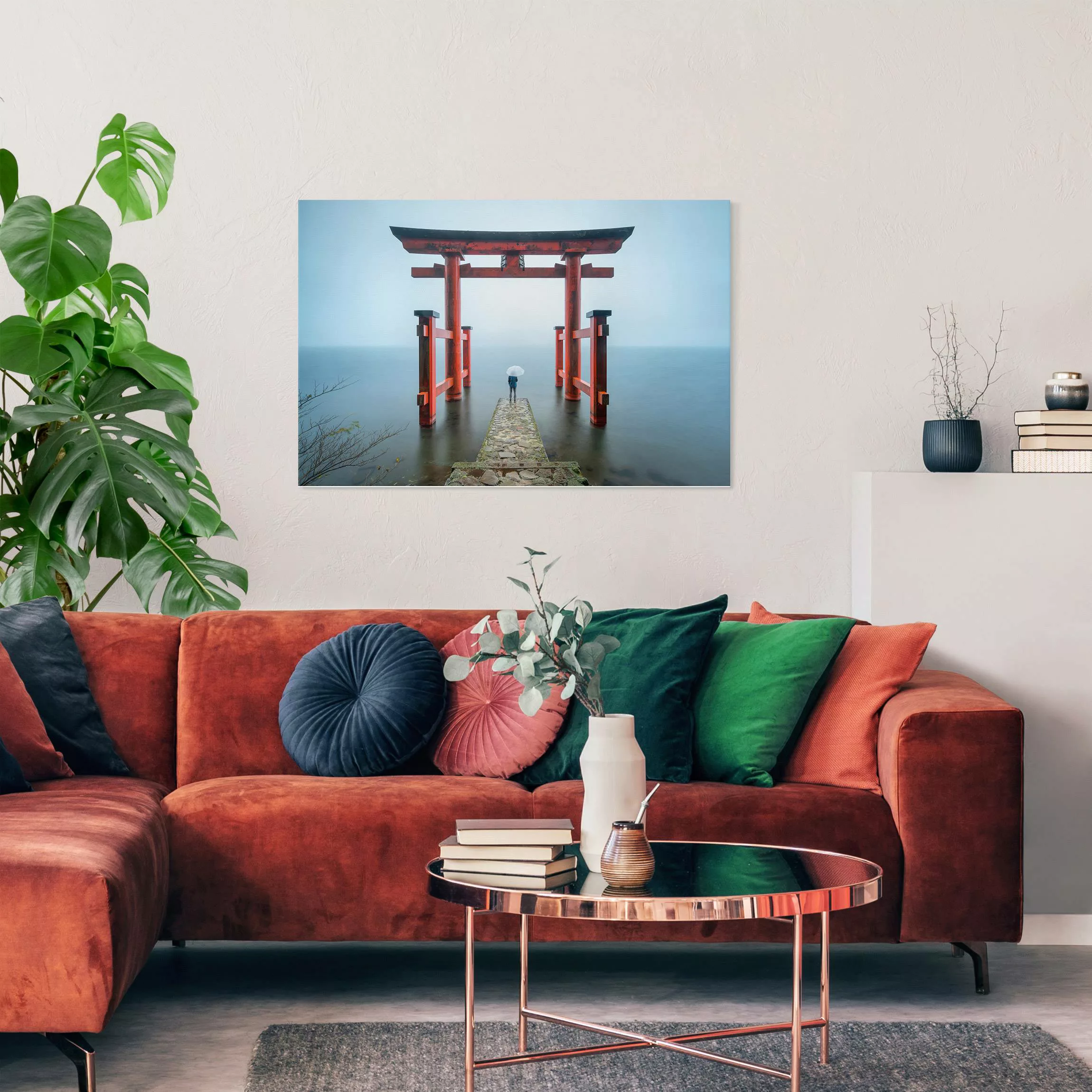 Leinwandbild Rotes Torii am Ashi-See günstig online kaufen