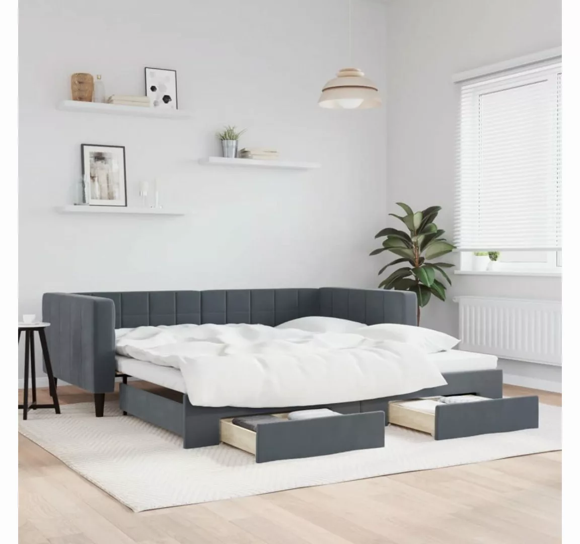 vidaXL Bett, Tagesbett Ausziehbar mit Schubladen Dunkelgrau 100x200 cm Samt günstig online kaufen