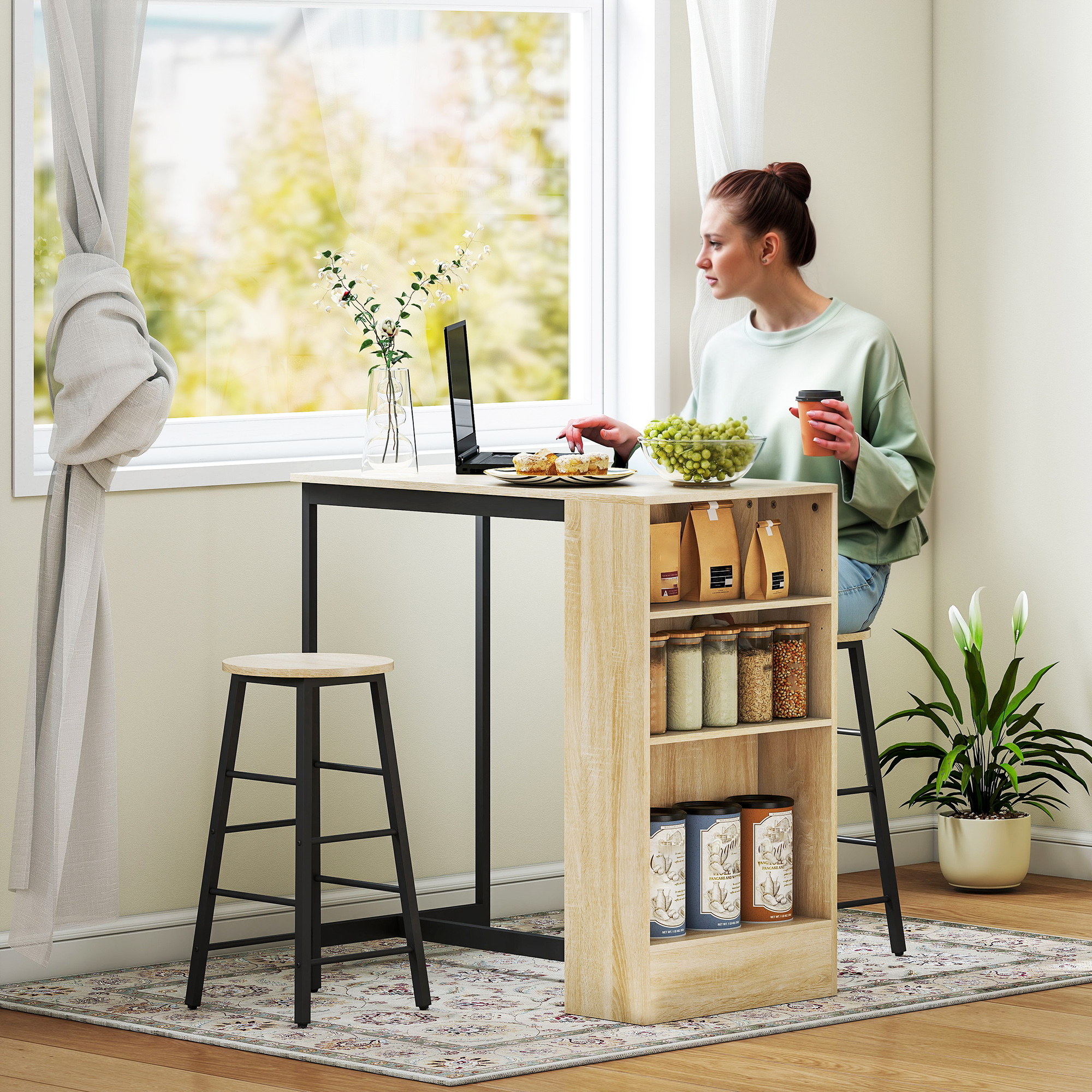 HOMCOM Bartisch mit Barhocker Set, 3-tlg. Bartisch-Set mit Küchentisch, Sta günstig online kaufen