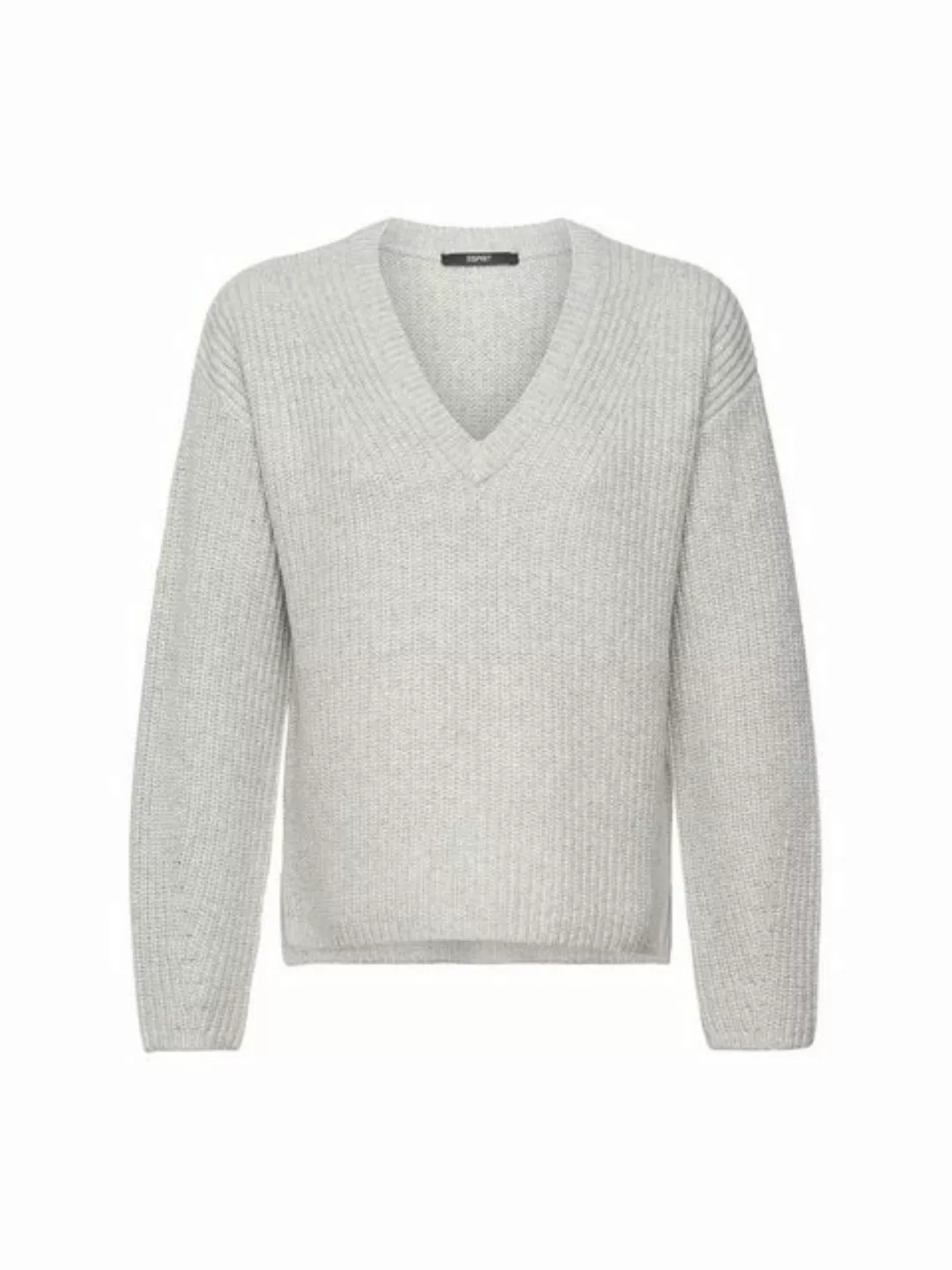 Esprit Collection V-Ausschnitt-Pullover Gerippter Wollmix-Pullover günstig online kaufen