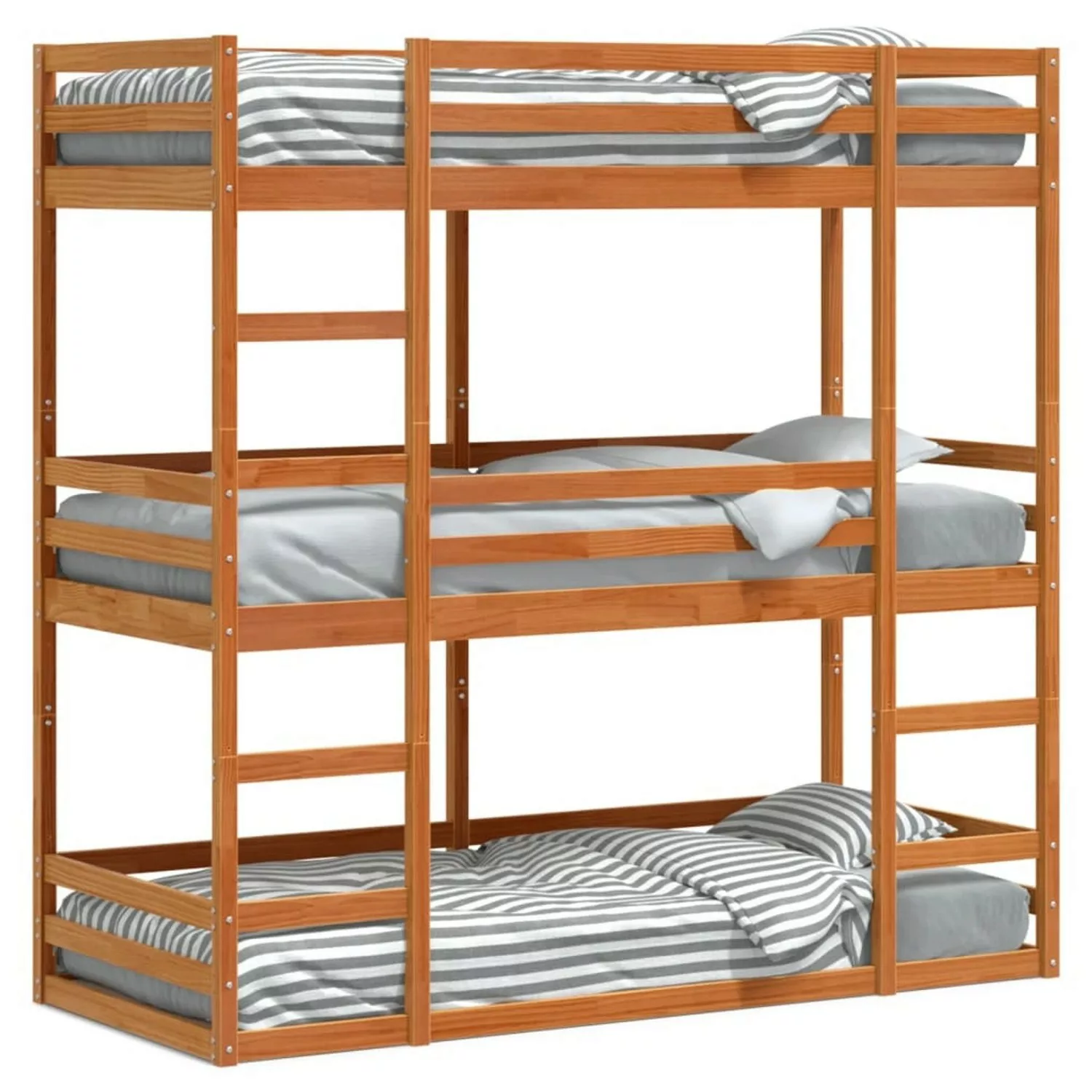 vidaXL Dreifach-Etagenbett Wachsbraun 80x200 cm Massivholz Kiefer2098625 günstig online kaufen