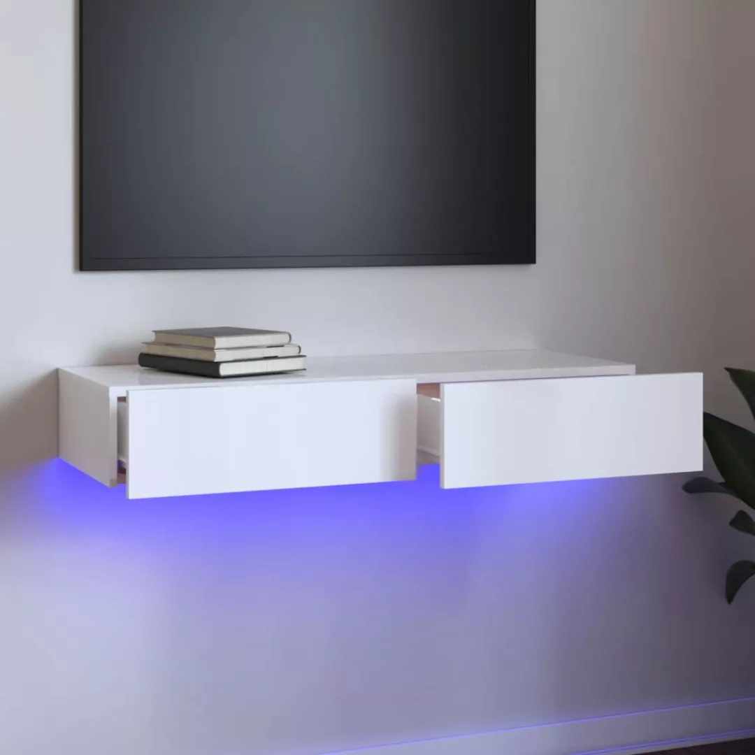 Vidaxl Tv-schrank Mit Led-leuchten Hochglanz-weiß 90x35x15,5 Cm günstig online kaufen