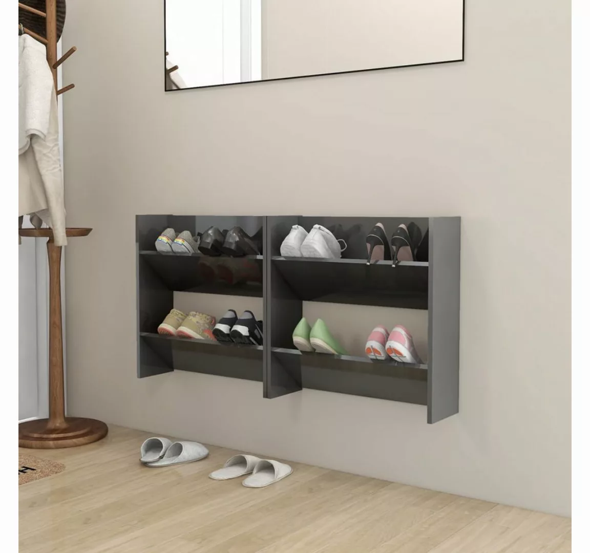 vidaXL Schuhschrank Wand-Schuhschränke 2 Stk Hochglanz-Grau 60x18x60 cm Spa günstig online kaufen