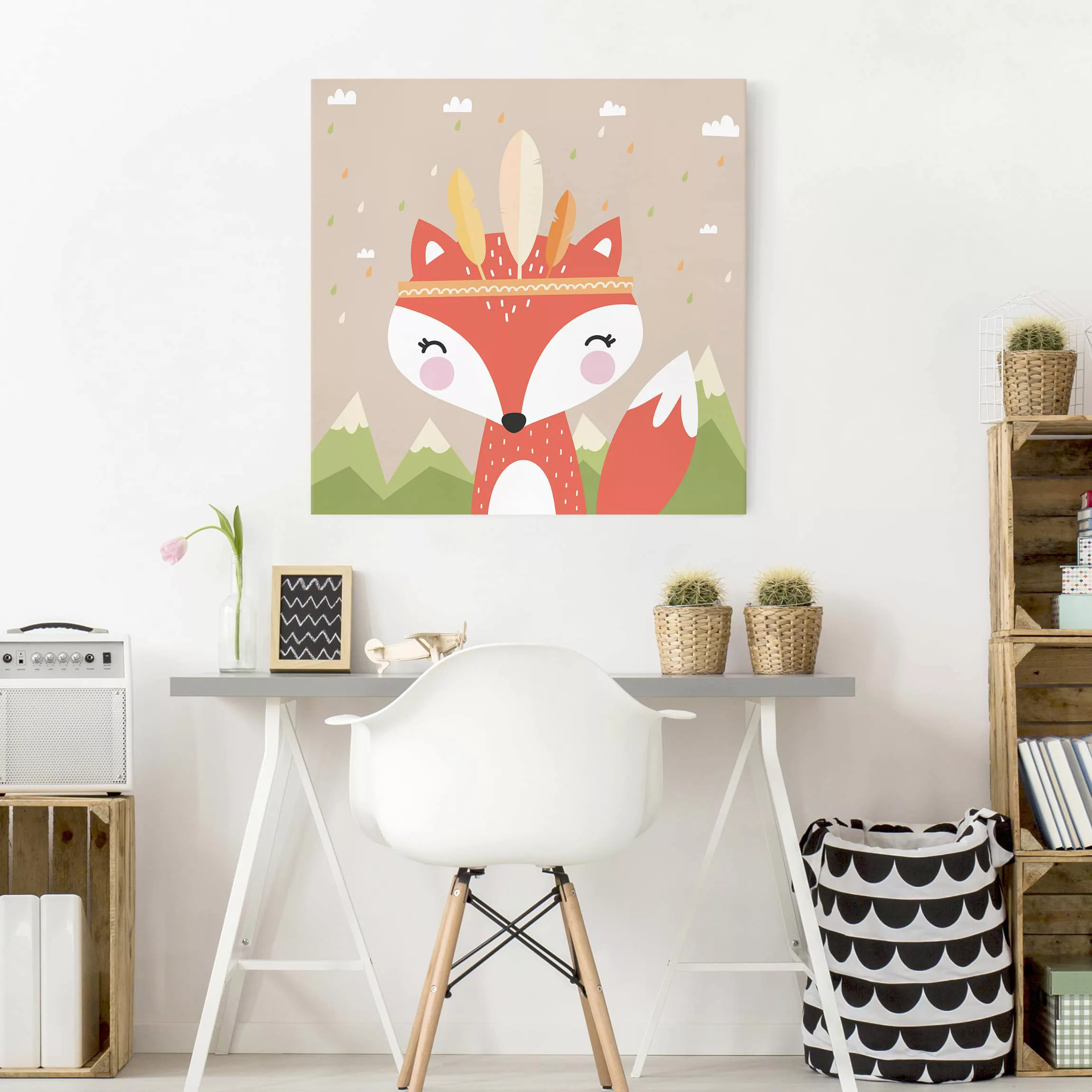 Leinwandbild Kinderzimmer - Quadrat Indianerfuchs günstig online kaufen