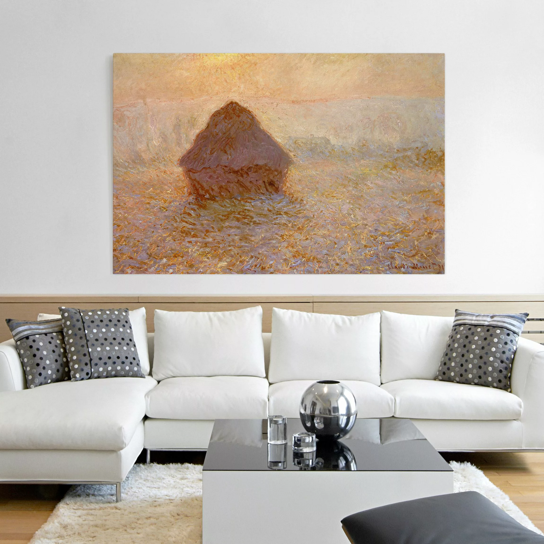 Leinwandbild Kunstdruck - Querformat Claude Monet - Heuhaufen im Nebel günstig online kaufen