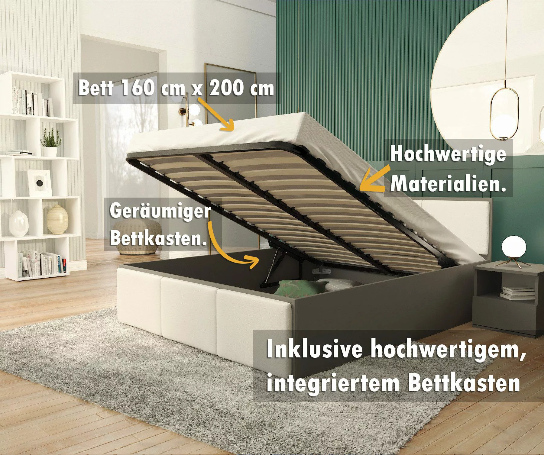 FDM Stauraumbett mit Bettkasten und Lattenrost günstig online kaufen