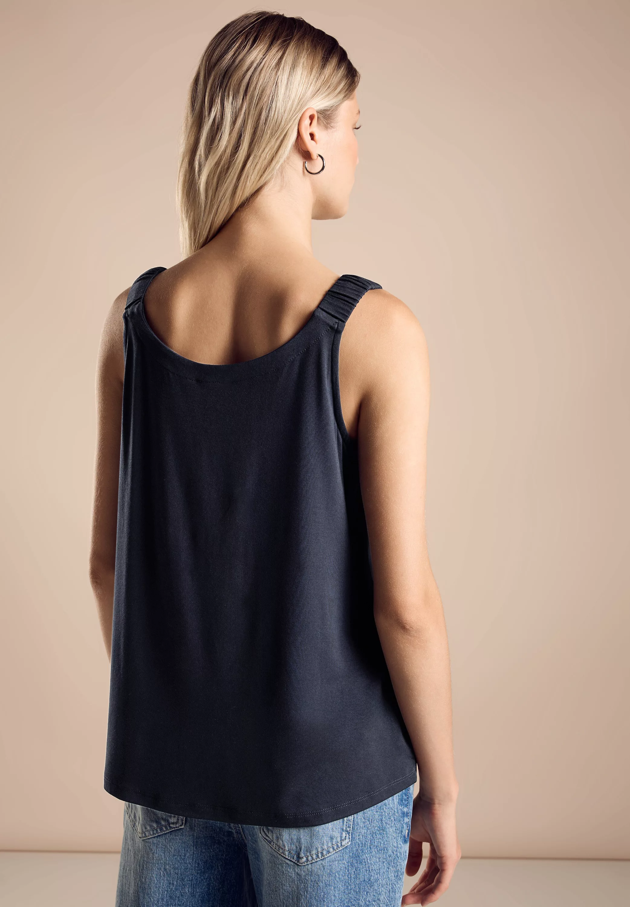 STREET ONE Trägertop Street One Top mit V-Neck in Deep Blue (1-tlg) Raffung günstig online kaufen