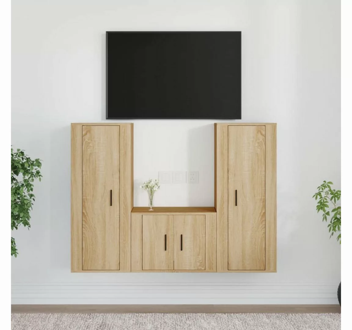 furnicato TV-Schrank 3-tlg. TV-Schrank-Set Sonoma-Eiche Holzwerkstoff günstig online kaufen