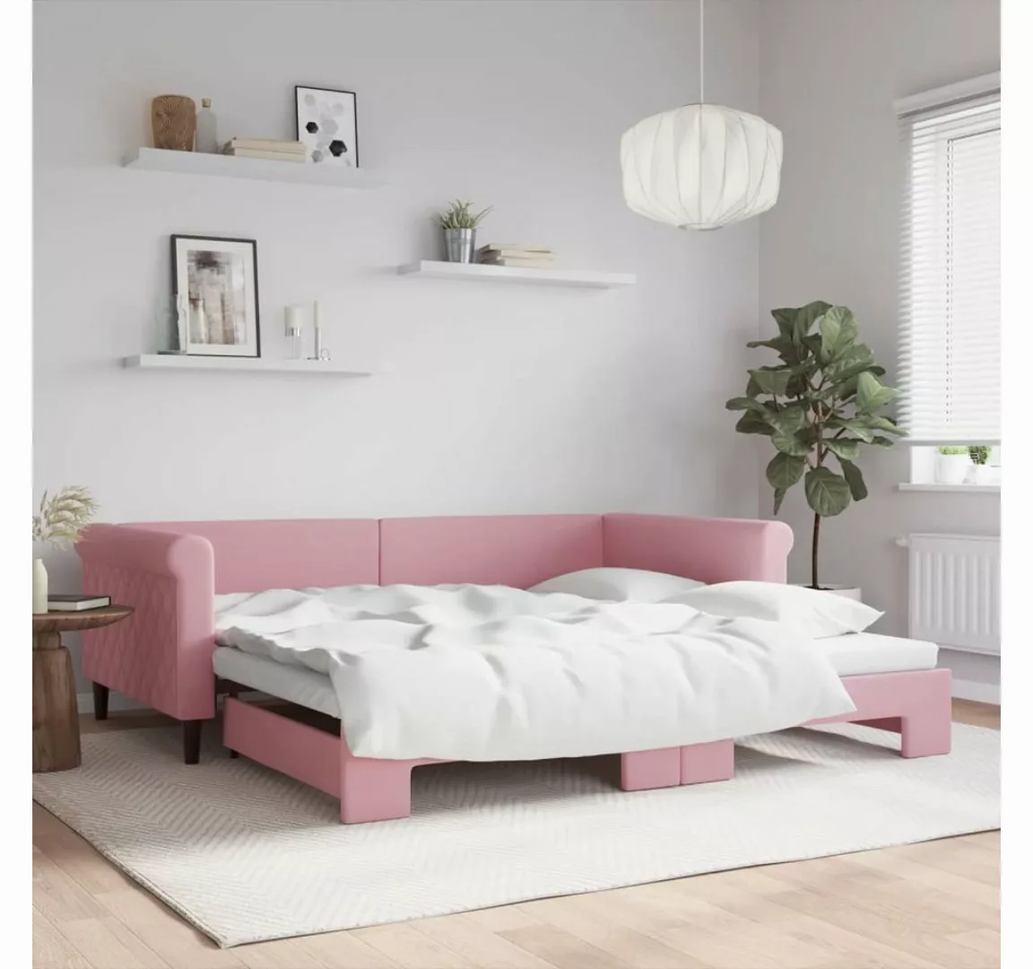 vidaXL Gästebett Gästebett Tagesbett Ausziehbar Rosa 100x200 cm Samt Bett B günstig online kaufen