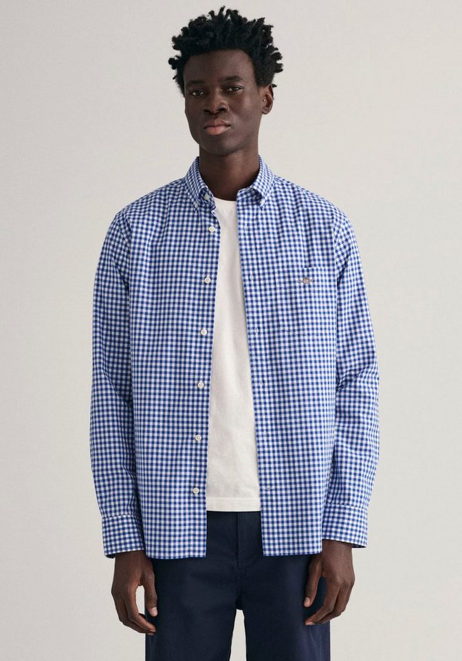 Gant Langarmhemd REG POPLIN GINGHAM SHIRT mit Logostickerei auf der Brust günstig online kaufen