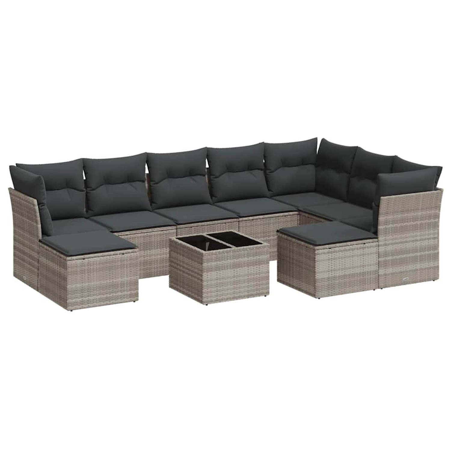 vidaXL 10-Tlg Garten-Sofagarnitur mit Kissen Hellgrau Poly Rattan 3218582 günstig online kaufen