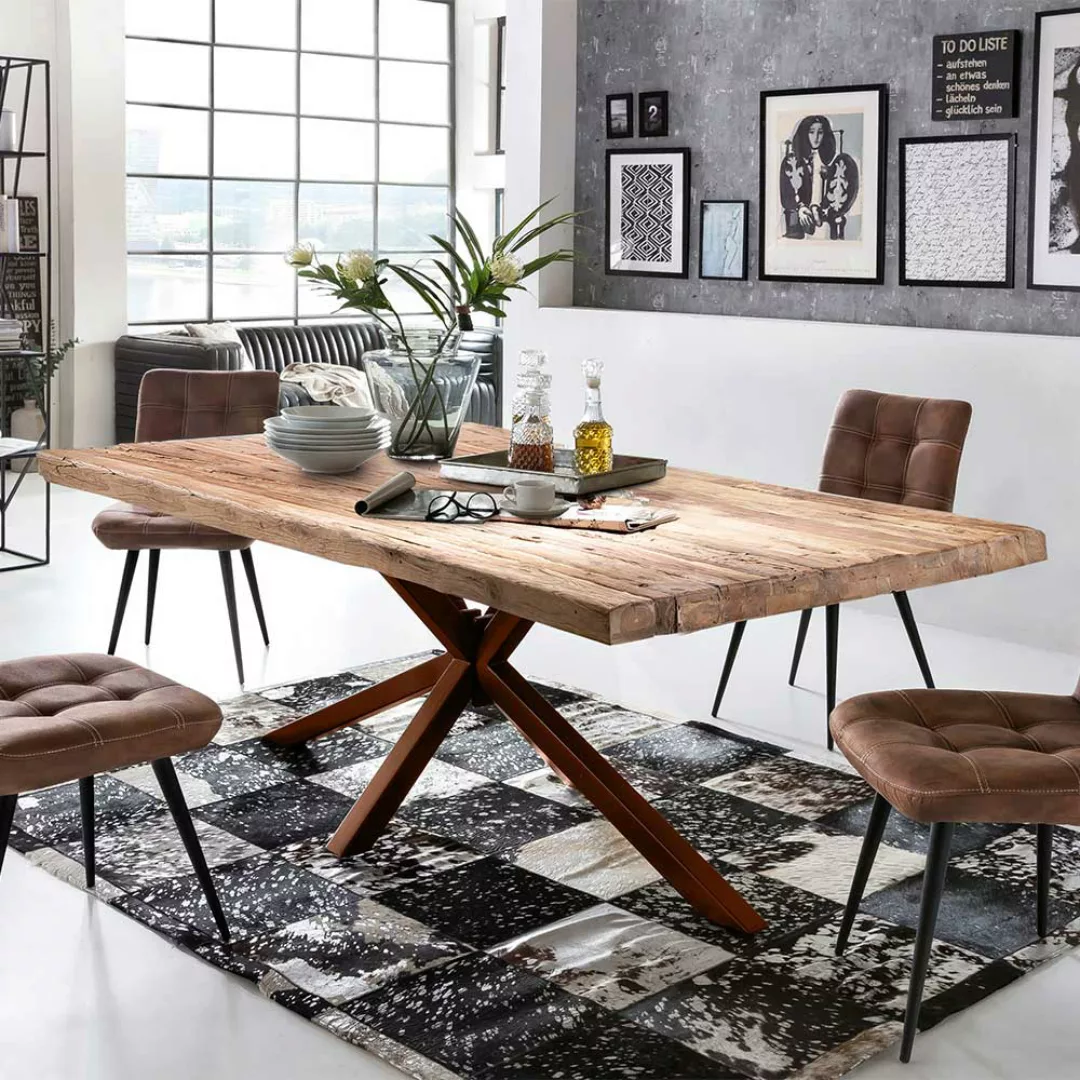 Tisch Esszimmer aus Teak Recyclingholz Metall Spider Gestell günstig online kaufen