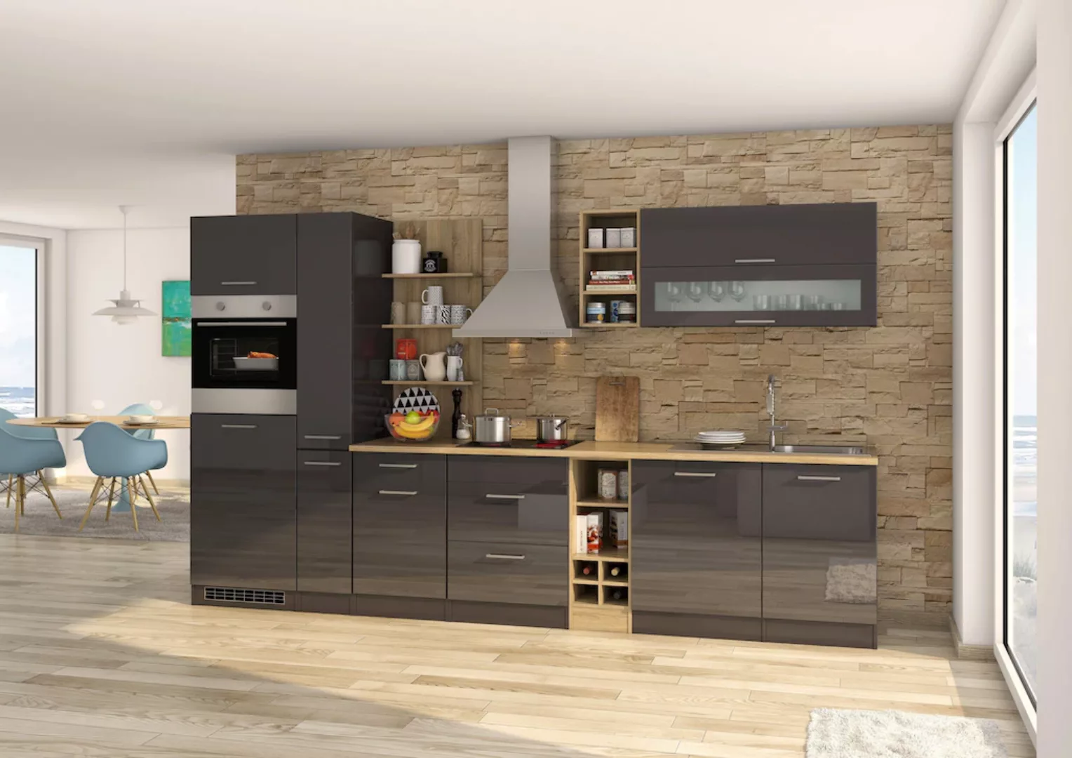 HELD MÖBEL Küchenzeile »Mailand«, mit Elektrogeräten, Breite 340 cm günstig online kaufen
