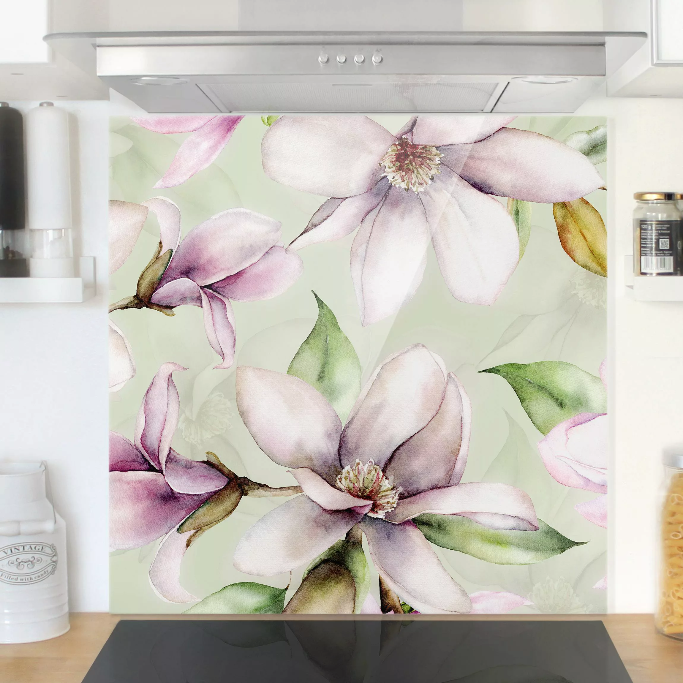 Spritzschutz Magnolien Illustration auf Mint günstig online kaufen