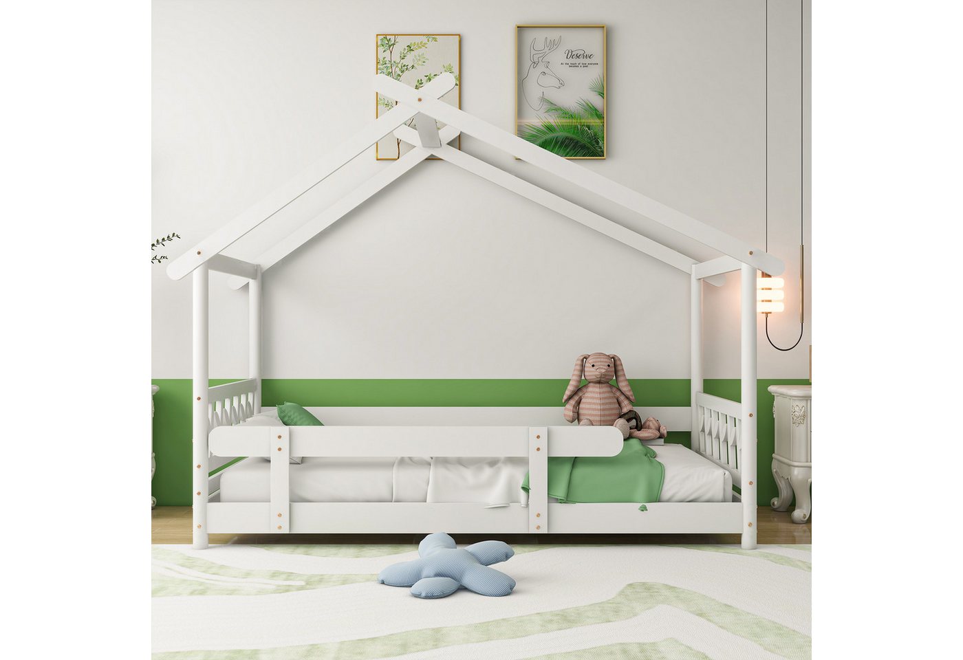 TavilaEcon Kinderbett Hausbett Jugendbett Holzbett mit Gitter und Lattenros günstig online kaufen
