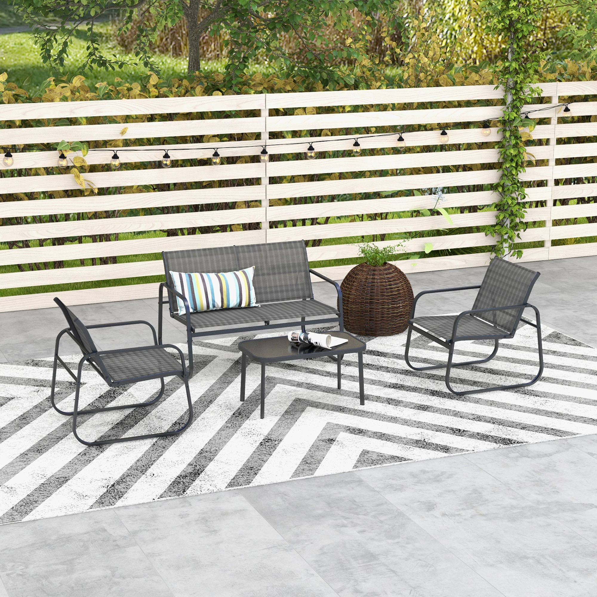 Outsunny Gartenmöbel-Set 4-tlg. Gartengarnitur mit 1 Zweisitzer 2 Stühlen 1 günstig online kaufen