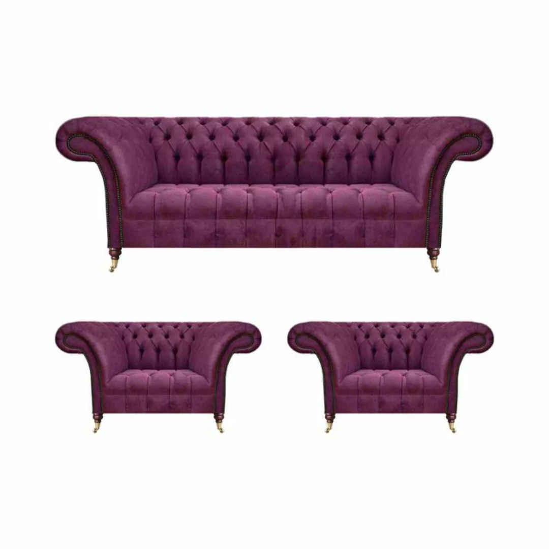 JVmoebel Chesterfield-Sofa Wohnzimmer Polstermöbel Sofagarnitur 3tlg Textil günstig online kaufen