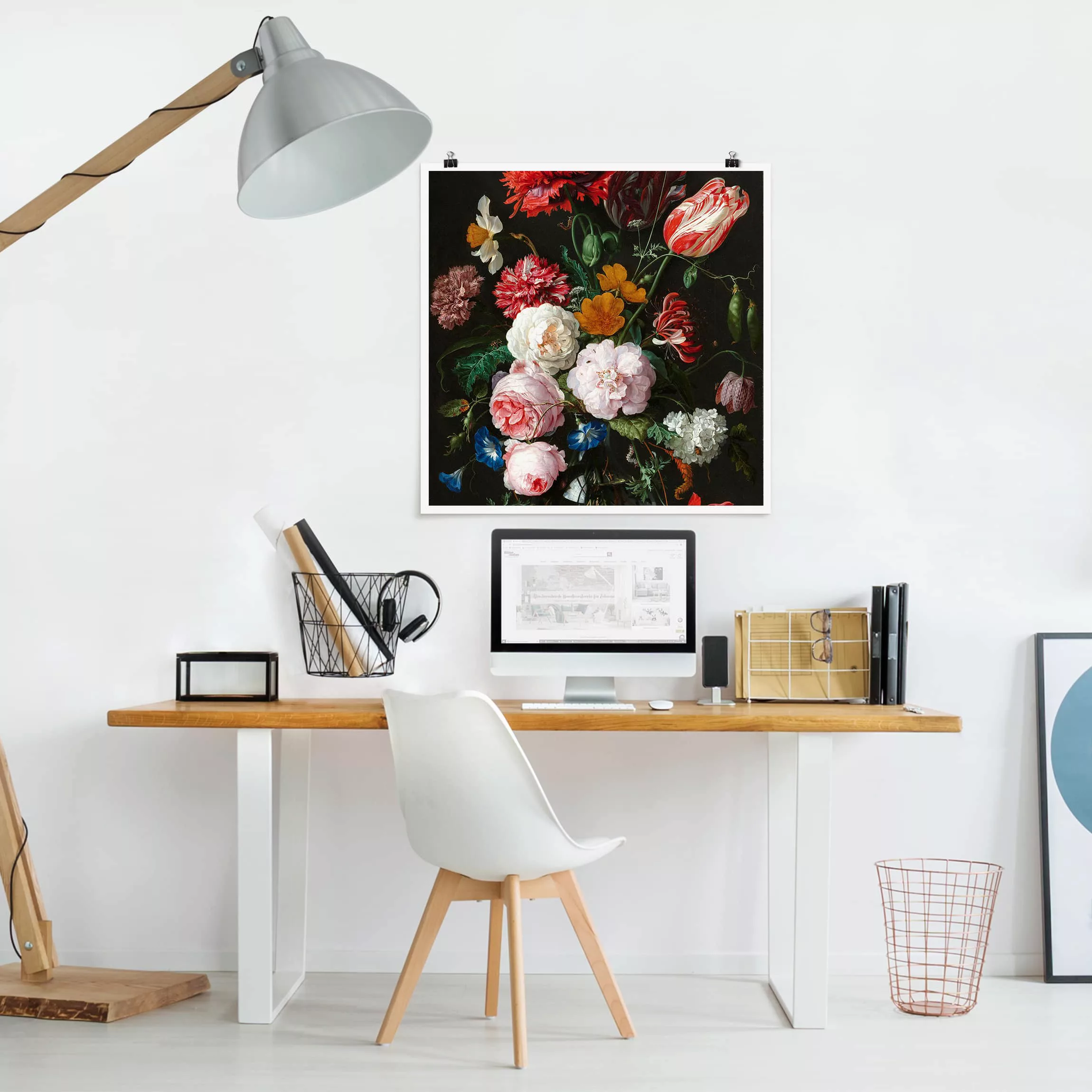 Poster Blumen - Quadrat Jan Davidsz de Heem - Stillleben mit Blumen in eine günstig online kaufen