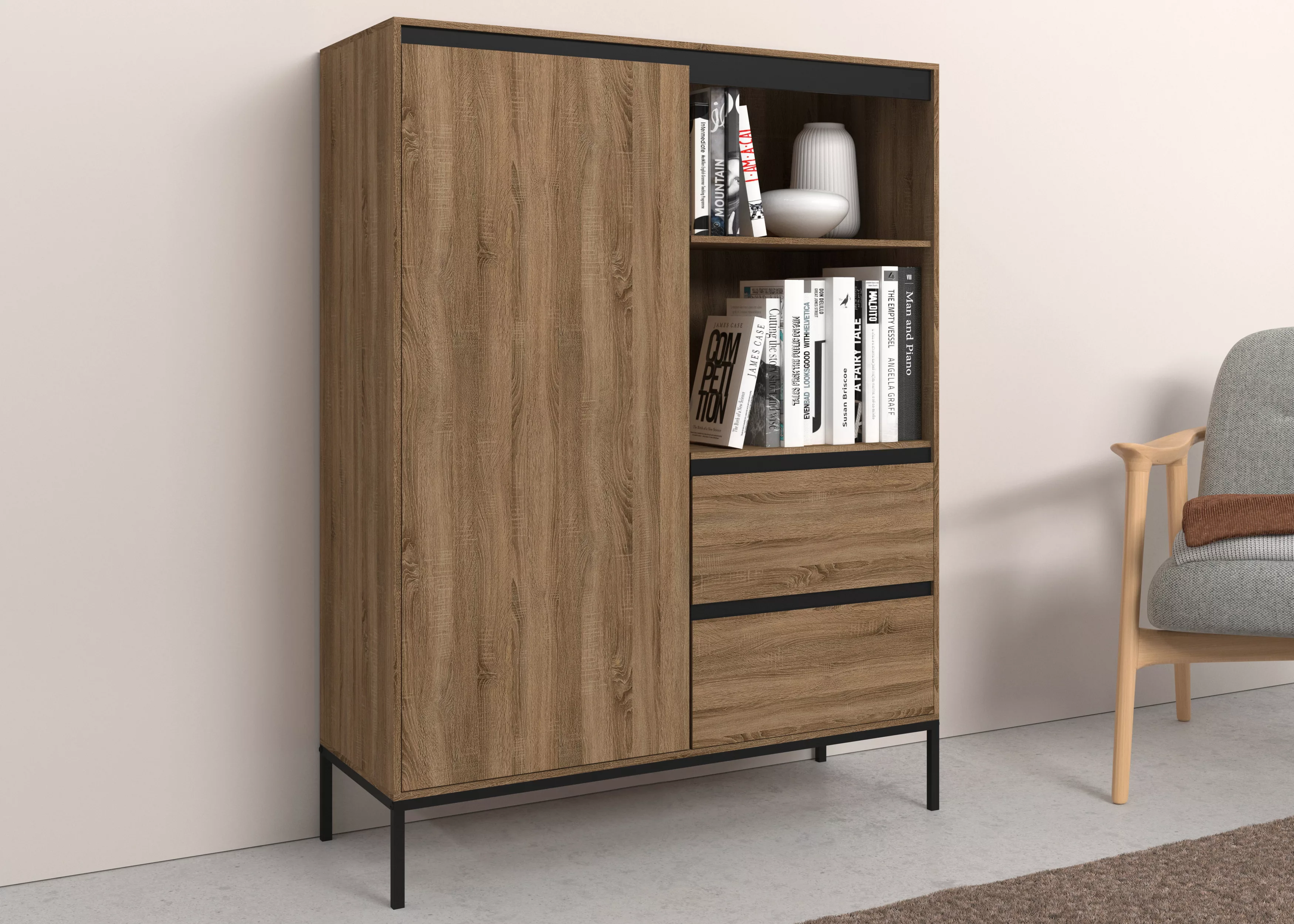 INOSIGN Highboard "Bari", mit 2 Schubladen und 3 Einlegeböden, Breite 90 cm günstig online kaufen