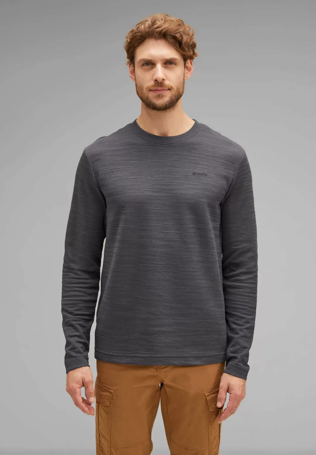 STREET ONE MEN Langarmshirt in Melange Optik günstig online kaufen