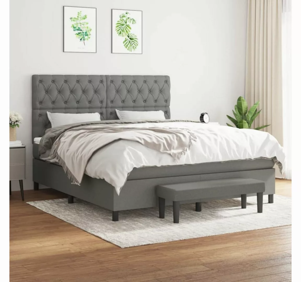 furnicato Bett Boxspringbett mit Matratze Dunkelgrau 160x200 cm Stoff günstig online kaufen