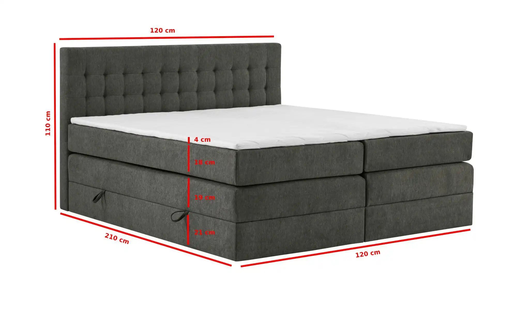 Boxspringbett mit Bettkasten Barcelona ¦ grau ¦ Maße (cm): B: 120 H: 110 Be günstig online kaufen