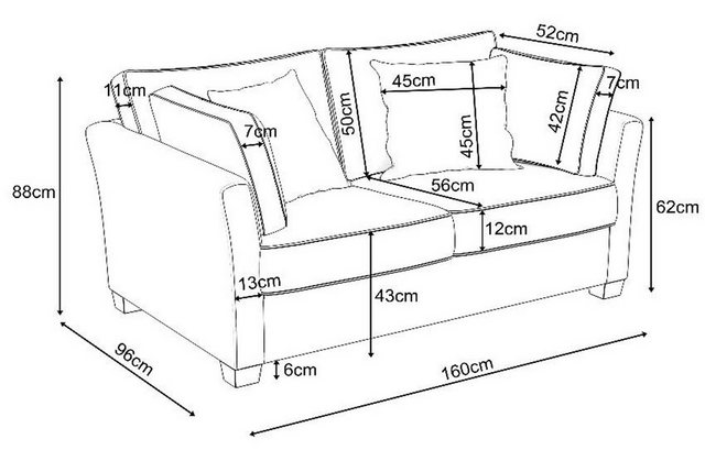 Design-Wohngalerie Sofa Couch Westerland 2 Sitzer - Webstoff Blau/Weiß gest günstig online kaufen